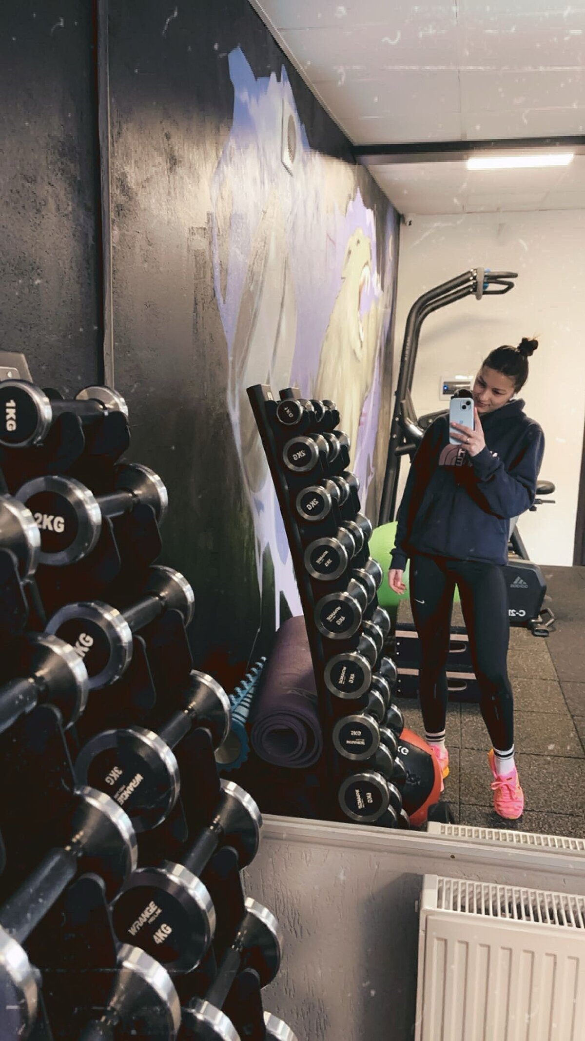 Viens no LU Madonas filiāles absolventes Diānas Dzērves vaļaspriekiem – nodarbības sporta zālē. Foto no personīgā arhīva.